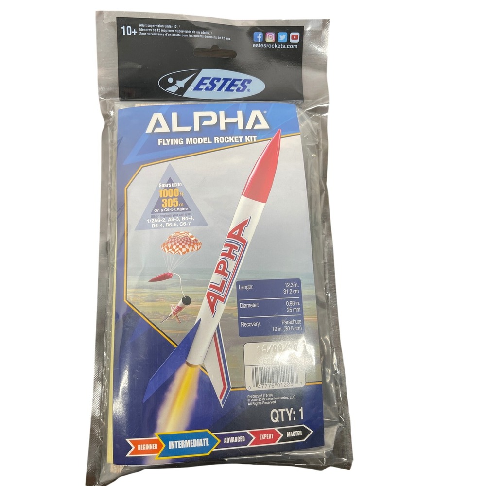 Estes Alpha Flying Model Rocket Kit 1225 Intermediate Level STEM Space Toy